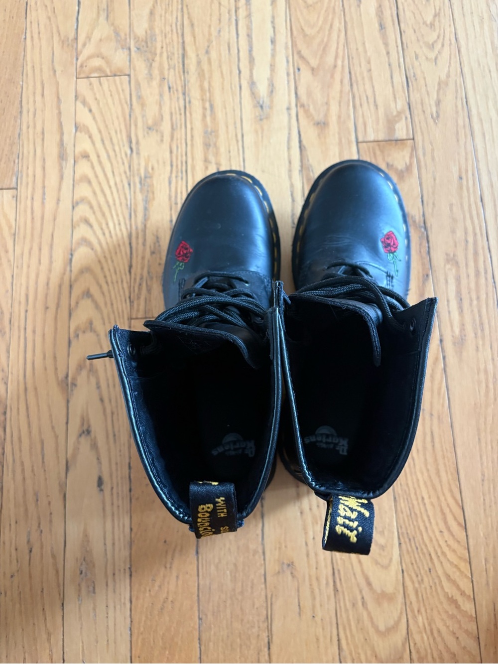 Dr. Martens Black Lace-Up Boots with Red Rose Embroidery - Picture 9 of 9
